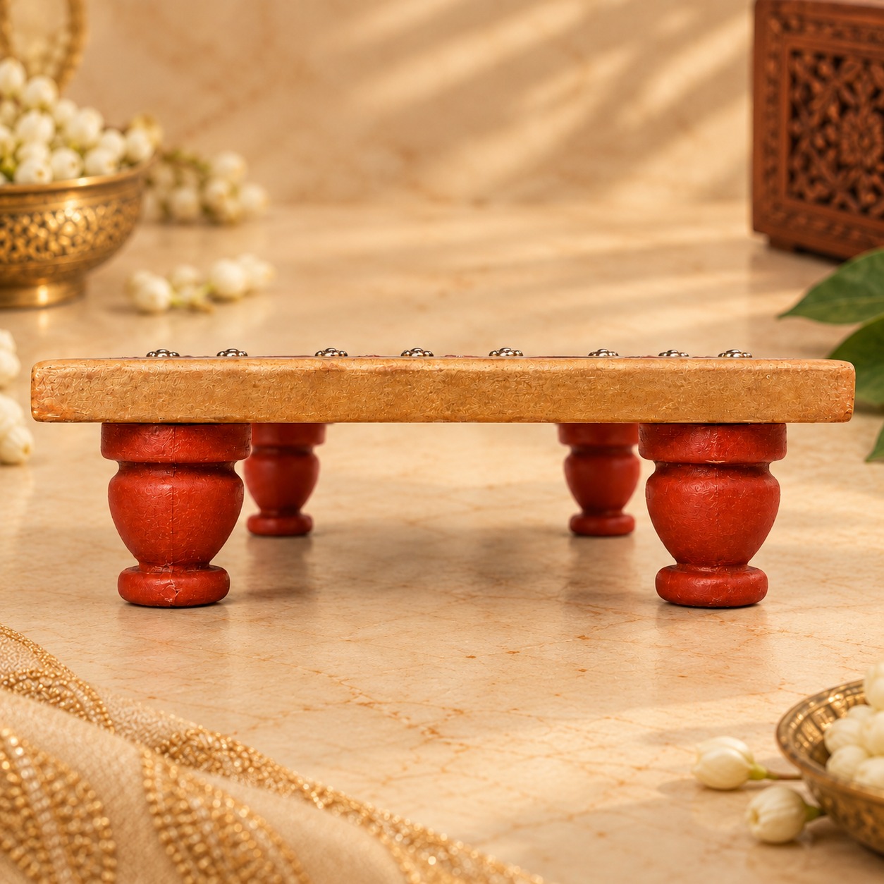 Small Marble Pooja Chowki 4 X 4 Inch — image 3